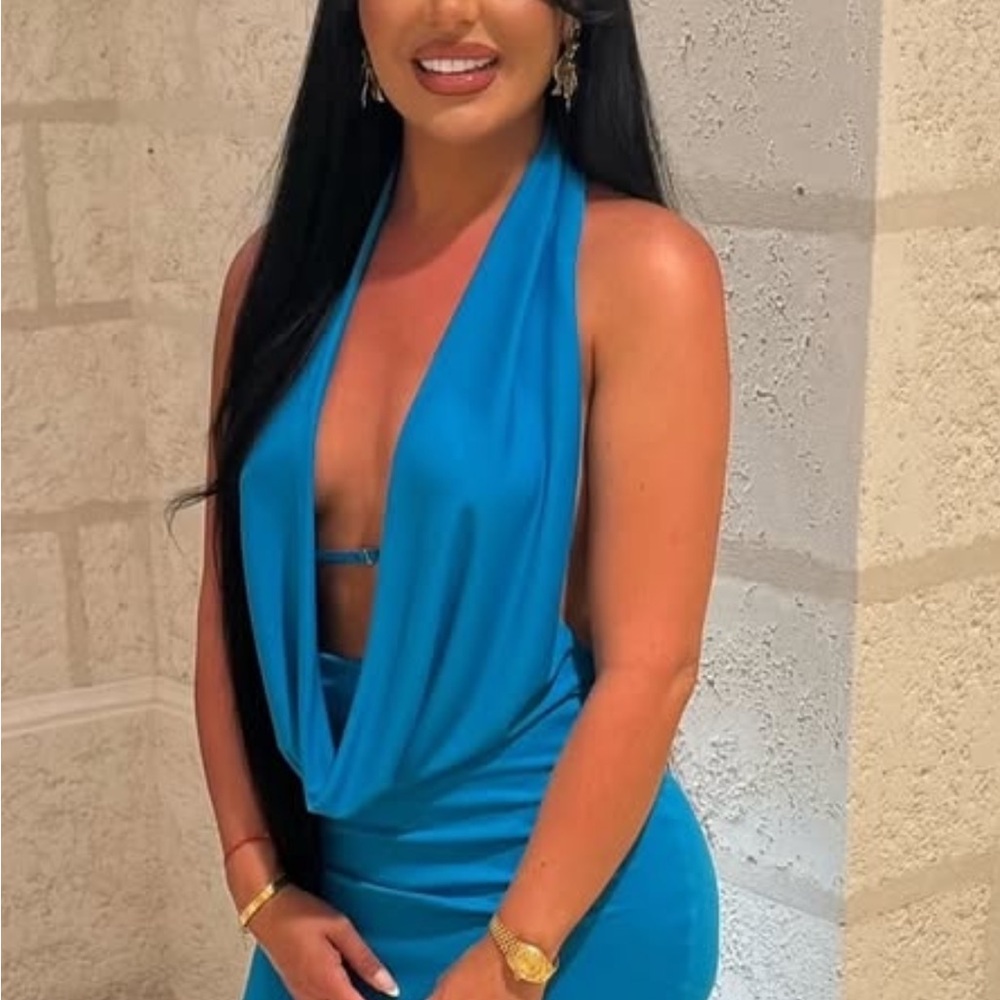 Aqua blue halter neck dress